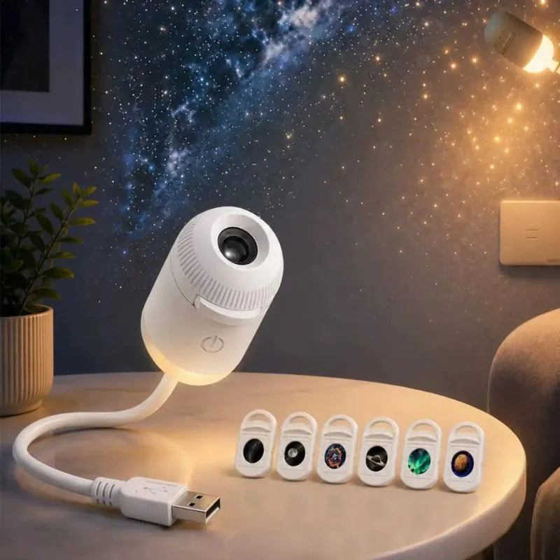 2-in-1 USB Galaxy Star Projector Night Light | 6 Projection Lenses | Adjustable Brightness Starry Sky & Night Lamp