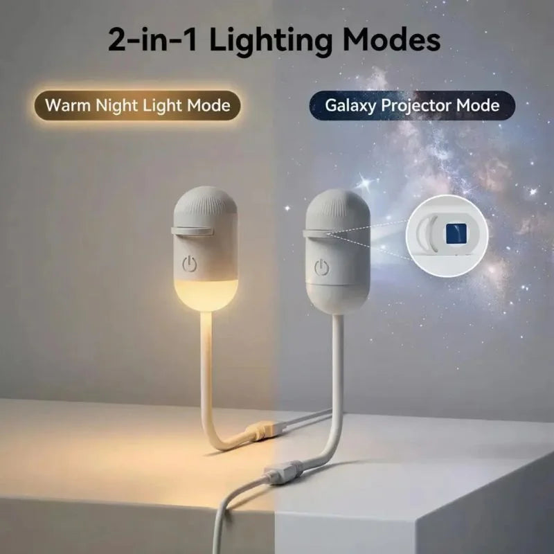 2-in-1 USB Galaxy Star Projector Night Light | 6 Projection Lenses | Adjustable Brightness Starry Sky & Night Lamp