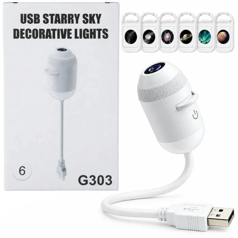 2-in-1 USB Galaxy Star Projector Night Light | 6 Projection Lenses | Adjustable Brightness Starry Sky & Night Lamp
