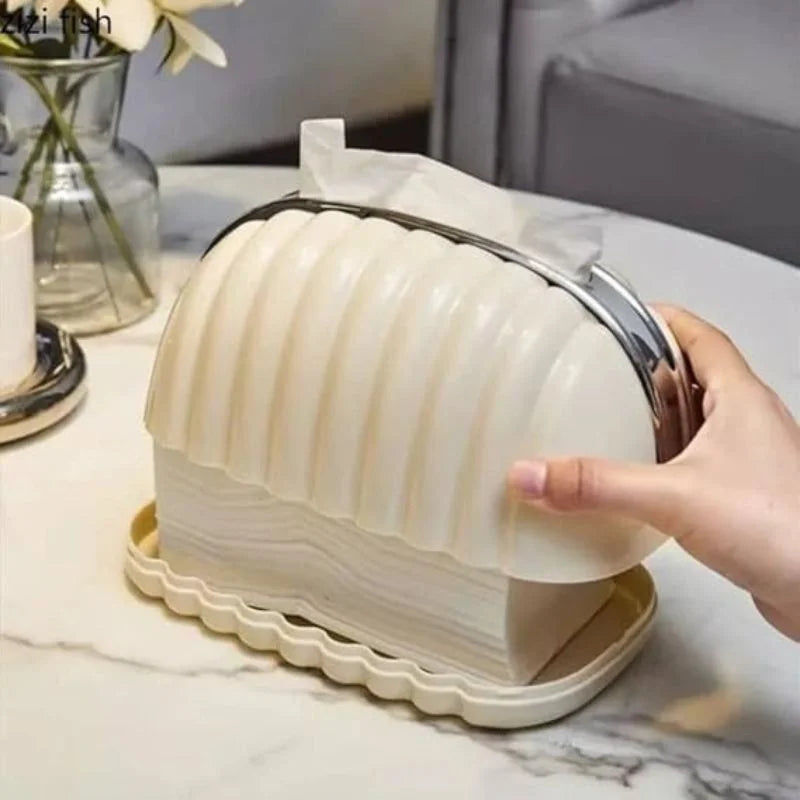 Shell Shape Tissue Box Holder | Elegant Wave Pattern Tissue Dispenser | Decorative Napkin Holder for Home & Office