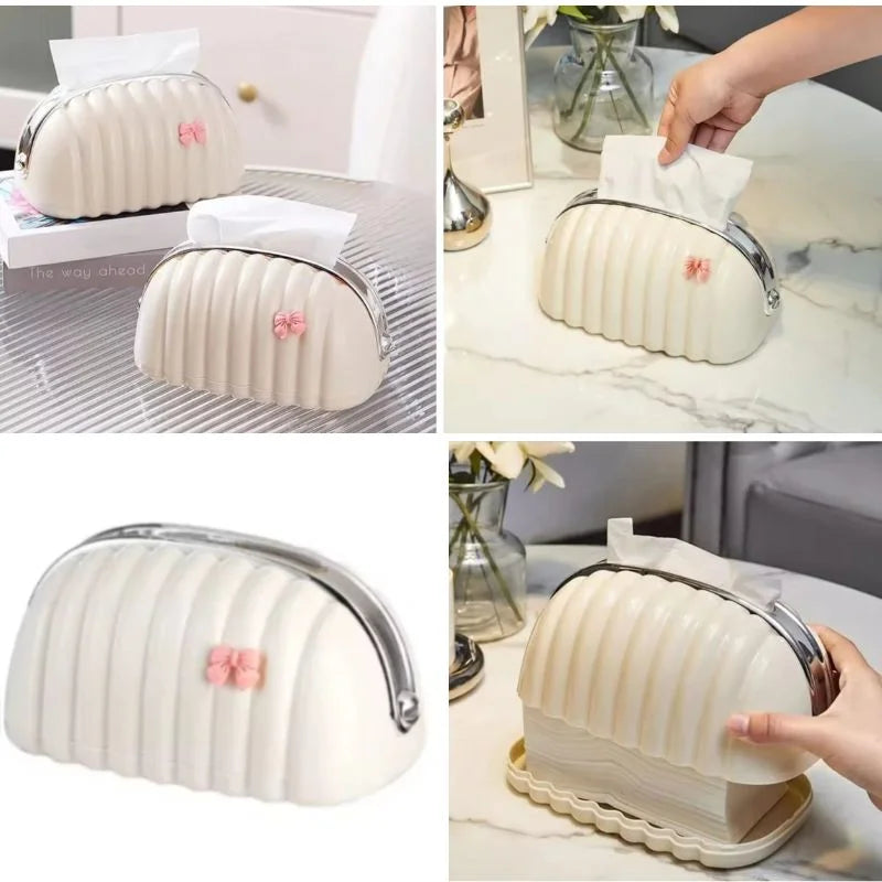 Shell Shape Tissue Box Holder | Elegant Wave Pattern Tissue Dispenser | Decorative Napkin Holder for Home & Office